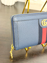 Load image into Gallery viewer, GUCCI Ophidia Calfskin Leather Zip Around Wallet in Blue Agata