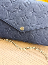 Load image into Gallery viewer, LOUIS VUITTON 2024 Félicie Pochette Empriente Leather Chain Crossbody Bag - Navy