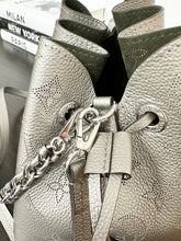 Load image into Gallery viewer, LOUIS VUITTON 2023 Bella Mahina Leather Bucket Bag in Gray Metallic