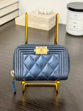 Load image into Gallery viewer, CHANEL 2020 Metallic Lambskin Quilted Boy Zip Around Wallet in Blue