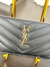 Load image into Gallery viewer, SAINT LAURENT YSL Monogram Ziptop Flap Grained Leather Card Case in Black