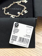 Load image into Gallery viewer, CHANEL CC Chain Anklet Bracelet Metal with Faux Pearl in Gold & Pearly White