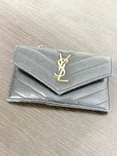 Load image into Gallery viewer, SAINT LAURENT YSL Monogram Ziptop Flap Grained Leather Card Case in Black