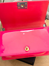 Load image into Gallery viewer, CHANEL Quilted Boy Patent Leather Old Medium Flap Bag in Neon Pink