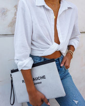 Load image into Gallery viewer, SAINT LAURENT Rive Gauche Linen Canvas Wristlet Pouch in Optic White