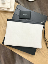 Load image into Gallery viewer, SAINT LAURENT Rive Gauche Linen Canvas Wristlet Pouch in Optic White