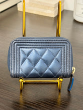 Load image into Gallery viewer, CHANEL 2020 Metallic Lambskin Quilted Boy Zip Around Wallet in Blue