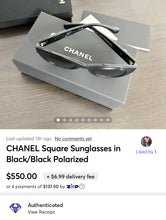 Load image into Gallery viewer, CHANEL Square Sunglasses in Black/Black Polarized
