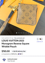 Load image into Gallery viewer, LOUIS VUITTON 2023 Monogram Reverse Square Wristlet Pouch