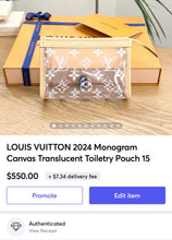 Load image into Gallery viewer, LOUIS VUITTON 2024 Monogram Canvas Translucent Toiletry Pouch 15