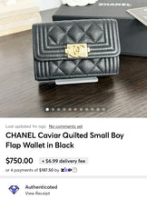 Load image into Gallery viewer, CHANEL Caviar Quilted Small Boy Flap Wallet in Black