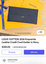 Load image into Gallery viewer, LOUIS VUITTON 2024 Empreinte Leather Credit Card Holder in Navy