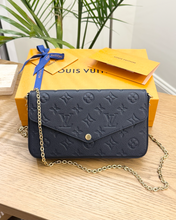 Load image into Gallery viewer, LOUIS VUITTON 2024 Félicie Pochette Empriente Leather Chain Crossbody Bag - Navy