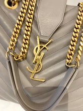 Load image into Gallery viewer, SAINT LAURENT Quilted Grained Leather Monogram Chain Bo Cassandre Tote Bag In Grey