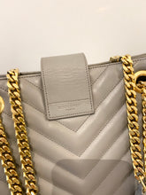Load image into Gallery viewer, SAINT LAURENT Quilted Grained Leather Monogram Chain Bo Cassandre Tote Bag In Grey