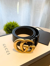 Load image into Gallery viewer, GUCCI GG Wide Leather Belt In Black 85-34