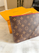 Load image into Gallery viewer, Louis Vuitton 2022 Neverfull MM Monogram Wristlet Pouch in Cherry