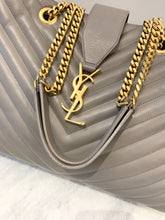 Load image into Gallery viewer, SAINT LAURENT Quilted Grained Leather Monogram Chain Bo Cassandre Tote Bag In Grey