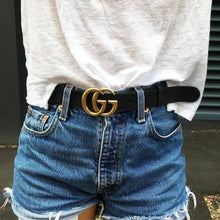 Load image into Gallery viewer, GUCCI Double G Buckle Wide Leather Belt In Black 80/32