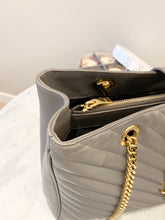 Load image into Gallery viewer, SAINT LAURENT Quilted Grained Leather Monogram Chain Bo Cassandre Tote Bag In Grey