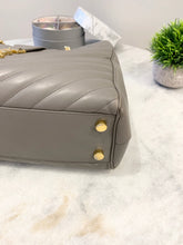 Load image into Gallery viewer, SAINT LAURENT Quilted Grained Leather Monogram Chain Bo Cassandre Tote Bag In Grey