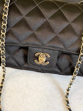 Load image into Gallery viewer, CHANEL Quilted Silk Mini Crossbody Bag In Black