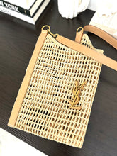 Load image into Gallery viewer, SAINT LAURENT 2024 Oxalis Leather-trimmed Raffia Shoulder Bag in Neutral
