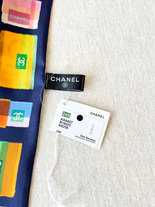 ✨NEW✨CHANEL 2024 CC Logo Silk Slim Bandeau / Dark Navy Blue / Orange / Blue