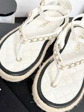 Load image into Gallery viewer, ▪️SOLD▪️CHANEL Lambskin Chain CC Thong Espadrille Sandals in White (EU36)
