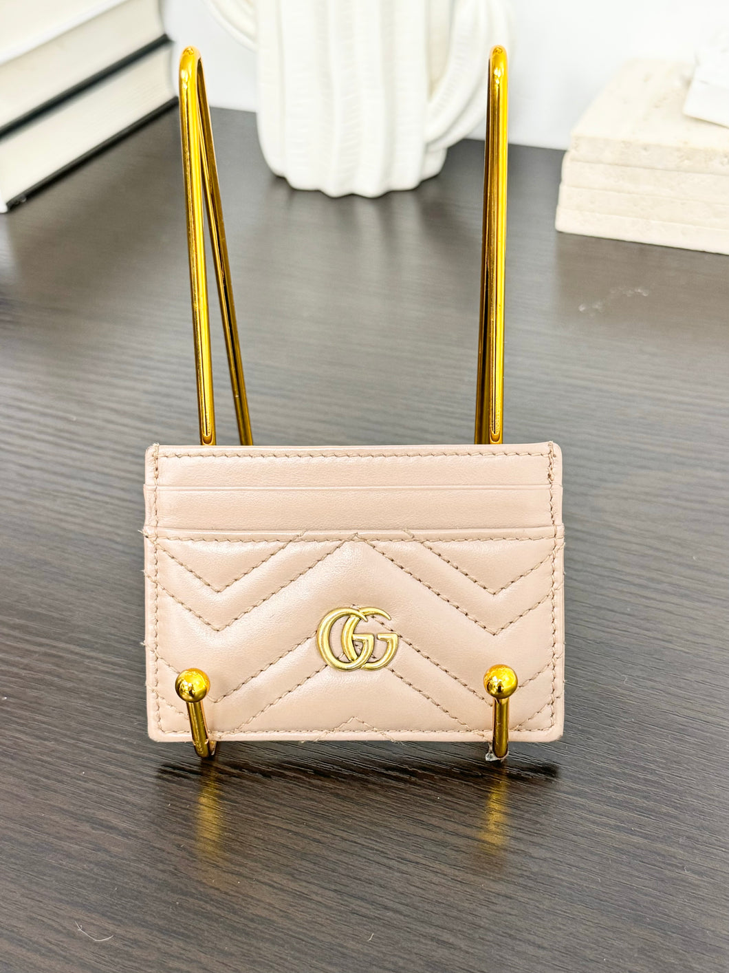 GUCCI GG Marmont Card Case in Taupe