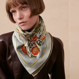 Hermès 2025 Guepards Bandana Double Face Scarf 90 in Noir / Ardoise / Rose