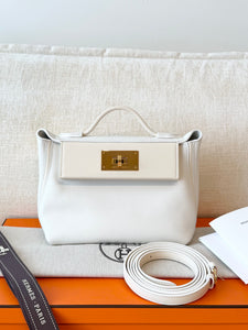Hermès White Evercolor and Nata Swift Mini 24/24 21 / Palladium Hardware / 2022