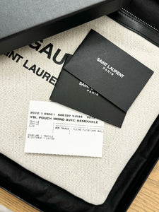 SAINT LAURENT Rive Gauche Linen Canvas Wristlet Pouch in Optic White