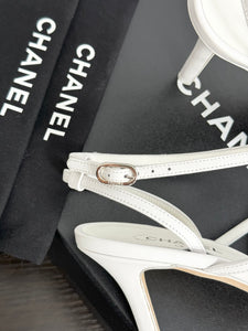 CHANEL 2023 SS Cruise Open Toe Pin Heel Sandals in White - EU38