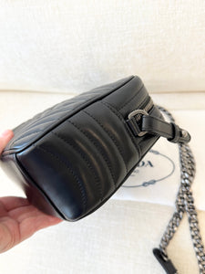 PRADA Diagramme Leather Small Camera Crossbody Bag - Black