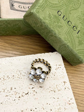 Load image into Gallery viewer, GUCCI Double G Ring With Clear Crystals - Gold - Size 6
