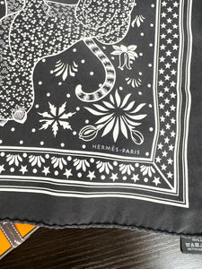 ▪️SOLD▪️HERMES Silk Les Leopards Bandana Scarf - Black/White