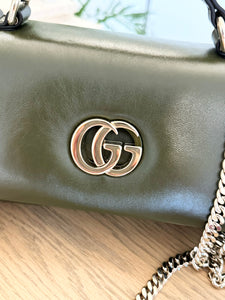 GUCCI GG Milano Mini Leather Top Handle Bag in Dark Olive