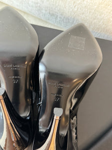 SAINT LAURENT Patent Leather Vernice Grupy 110 Slingback Pumps / Black / 37 EU