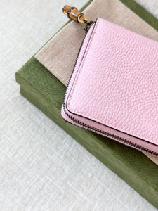 GUCCI Double G Zip Around Long Wallet with Bamboo / Pink