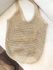 PRADA Raffia Crochet Logo Tote Bag - Neutral