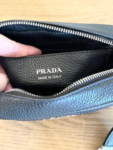 PRADA Logo-Plaque Small Leather Crossbody Bag in Black