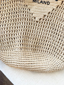 PRADA Raffia Crochet Logo Tote Bag - Neutral