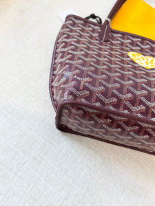 💛 NEW! 2025 GOYARD Anjou Canvas Leather Reversible Mini Tote Bag / Burgundy