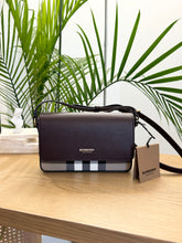 Load image into Gallery viewer, BURBERRY Calfskin House Check Tartan Mix Hampshire Crossbody Bag in Burgundy
