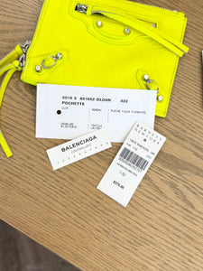 BALENCIAGA Agneau Leather Zippy Pochette in Neon Yellow