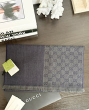 Load image into Gallery viewer, GUCCI 2023 Unisex Half GG Logo Wool Scarf - Gray/Navy Blue
