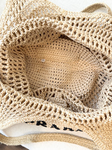 PRADA Raffia Crochet Logo Tote Bag - Neutral