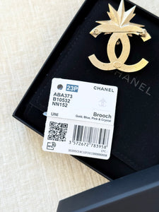 CHANEL 23P Classic CC Logo Gold, Blue, Pink & Crystal Brooch