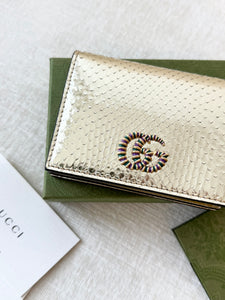GUCCI GG Marmont Python Card Case Wallet / Gold